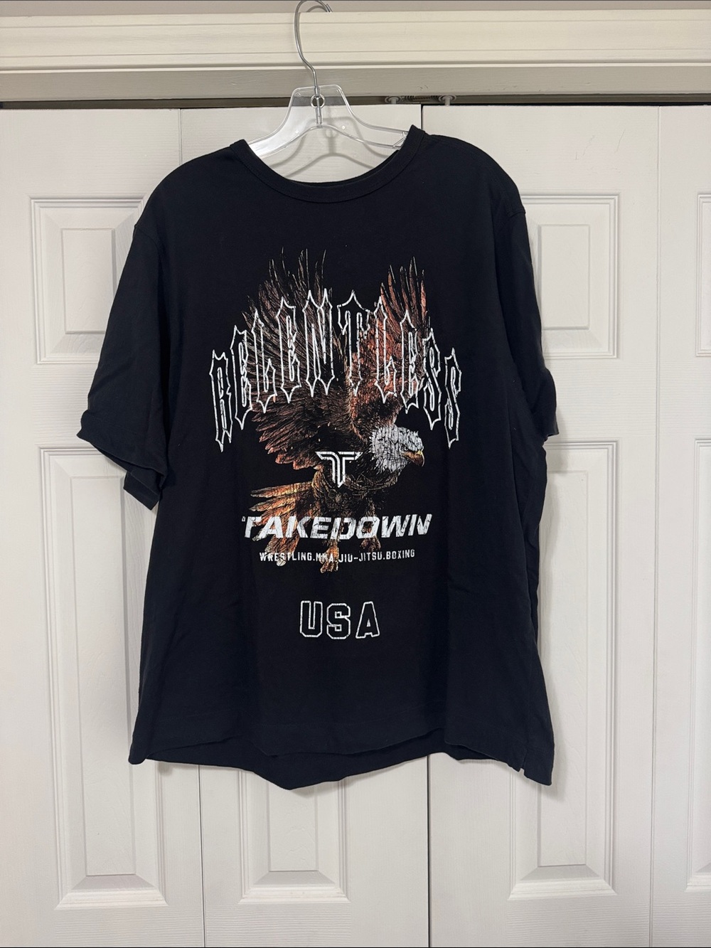 Black Graphic Short Sleeve Tee with Eagle Print - Takedown USA